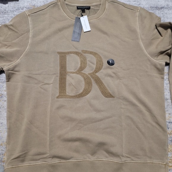 $70 Banana Republic Men's Tan Cotton Long Sleeve Logo Sweatshirt Size Large Tall - Picture 1 of 9